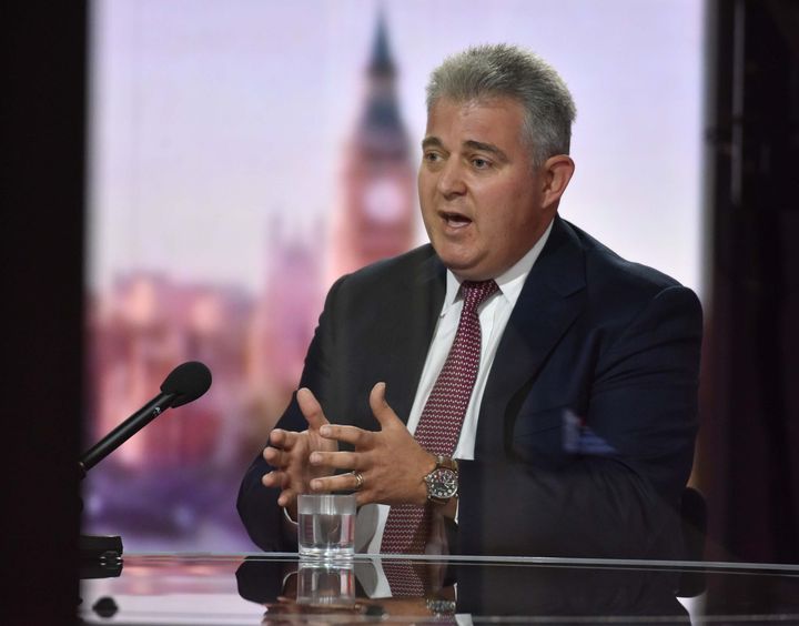 LONDON, ENGLAND - JUNE 27: Secretary of State for Northern Ireland, Brandon Lewis, appears on The Andrew Marr Show on June 27, 2021 in London, England. (Photo by Jeff Overs/BBC News & Current Affairs via Getty Images)