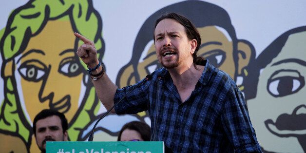 Podemos (We Can) leader Pablo Iglesias speaks during a campaign rally for Spain's upcoming general elections in Alicante, Spain, June 17, 2016. REUTERS/Heino Kalis