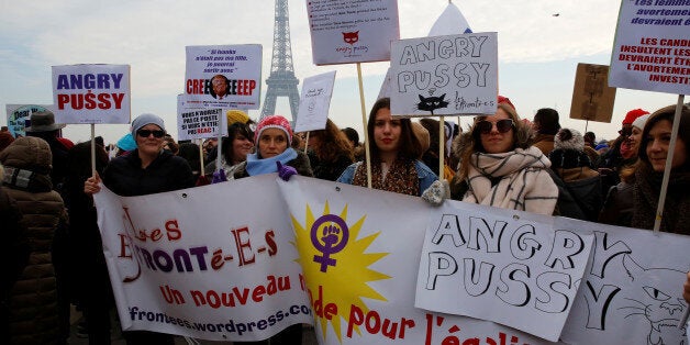 Protesters take part in the Women's March in Paris, France, January 21, 2017. The march formed part of a worldwide day of action following the inauguration of Donald Trump to U.S. President. REUTERS/Jacky Naegelen