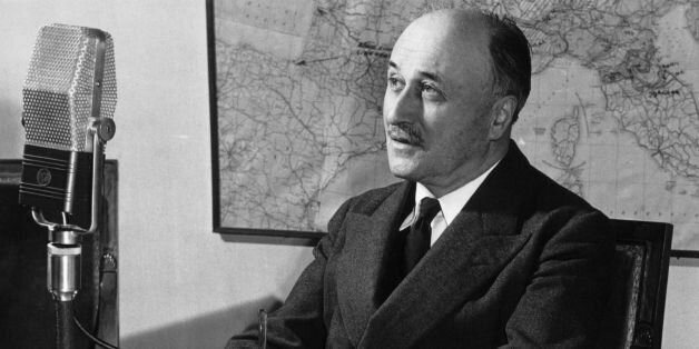 UNSPECIFIED - JANUARY 01: Around 1954. The president of ECSC (European Coal and Steel Community), Jean MONNET making a radio speech. Formed as an economist, he was commerce minister for the French provisory government from 1944-1946 and beginning in 1945 developed a plan to modernize the French economy (the Monnet plan). He became its first general commissioner . He was a strong supporter of European unity and played a primordial role in the creation of the ECSC over which he presided from 1952 to 1955. (Photo by Keystone-France/Gamma-Keystone via Getty Images)