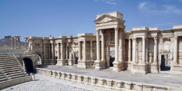 SYRIA - APRIL 08: Front stage of the Palmyra theatre (UNESCO World Heritage List, 1980), Syria. Roman civilisation, 2nd century AD. (Photo by DeAgostini/Getty Images)