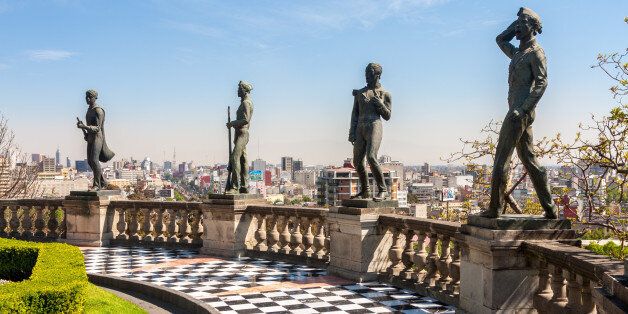 Statues of the boy heroes located at the top of Chapultepec Castle, Mexico City 
