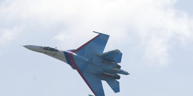Russian air fighter Su-27 at military show