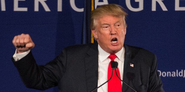 MT. PLEASANT, SC - DECEMBER 7: (EDITORS NOTE: Retransmission with alternate crop.) Republican presidential candidate Donald Trump speaks to the crowd at a Pearl Harbor Day Rally at the U.S.S. Yorktown December 7, 2015 in Mt. Pleasant, South Carolina. The South Carolina Republican primary is scheduled for February 20, 2016. (Photo by Sean Rayford/Getty Images)