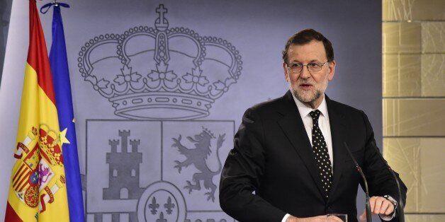 Leader of the ruling Popular Party (PP) and Spanish acting Prime Minister Mariano Rajoy speaks during a press conference at the La Moncloa Palace, following his meeting with Spain's King on January, 22, 2016. Spain's acting Prime Minister Mariano Rajoy today abandoned attempts to form a government, due to lack of support in parliament, a statement issued by the royal palace said. AFP PHOTO / JAVIER SORIANO / AFP / JAVIER SORIANO (Photo credit should read JAVIER SORIANO/AFP/Getty Images)