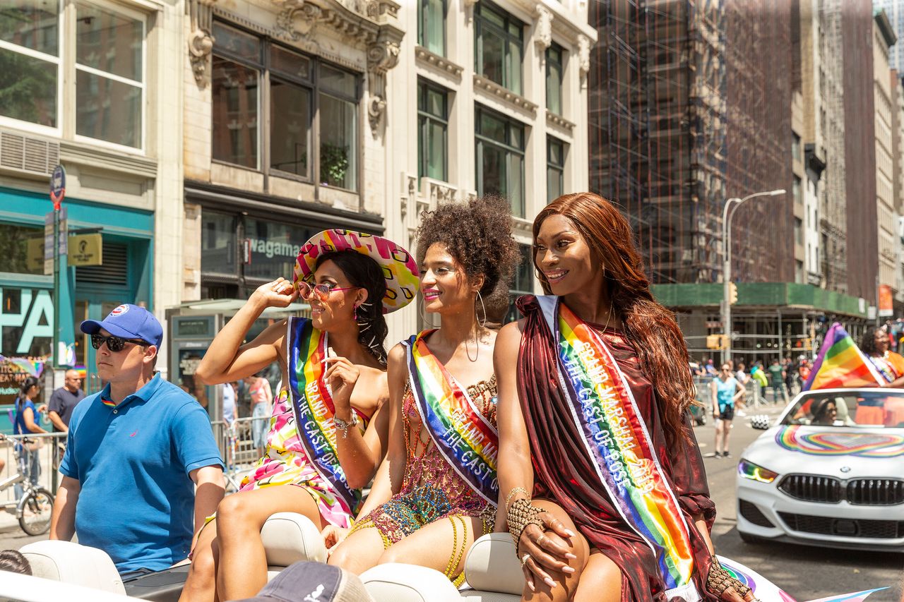 Pose stars Mj Rodriguz, Indya Moore and Dominique Jackson at New York Pride in 2019