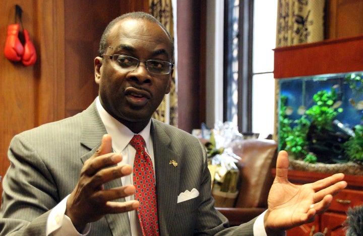 Byron Brown, the mayor of Buffalo, gives an interview in his office in Buffalo, New York, on Jan. 14, 2016.