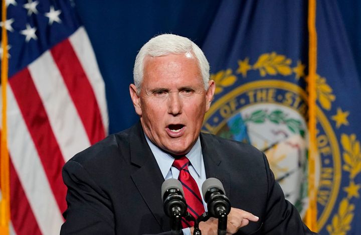 Former Vice President Mike Pence speaks at the annual Hillsborough County NH GOP Lincoln-Reagan Dinner, Thursday, June 3, 202