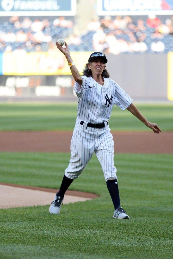 Goldman throwing out the ceremonial first pitch.