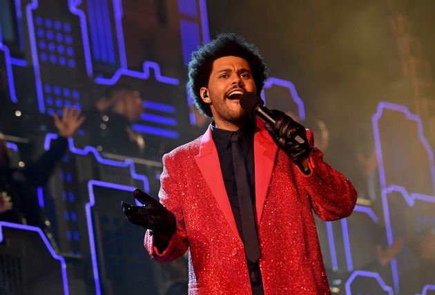 The Weeknd assurant le show de la mi-temps du 55e Super Bowl le 4 février 2021 à Tampa en Floride.