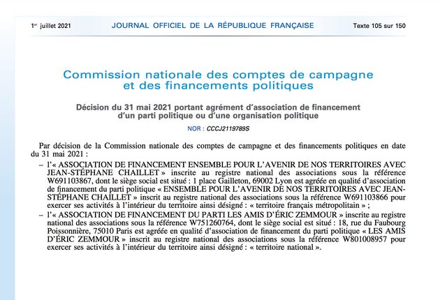 Journal officiel électronique authentifié n° 0151 du 01/07/2021