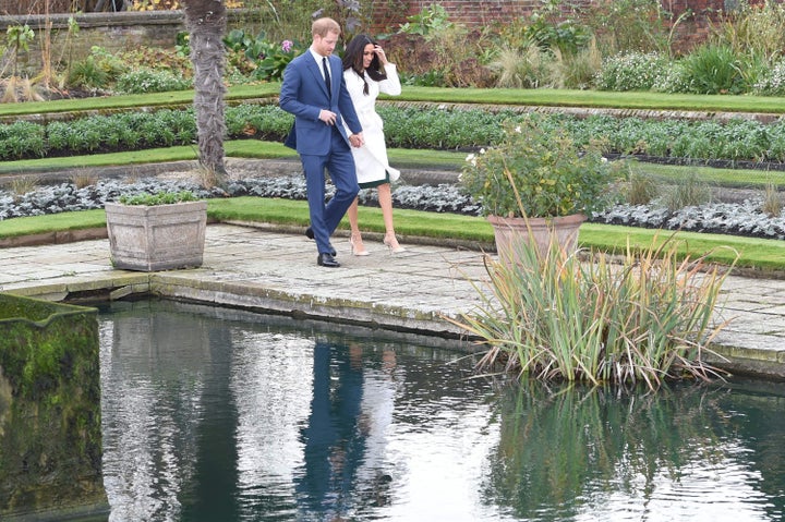 Harry and Meghan in the Sunken Garden for their engagement photocall in 2017.