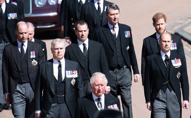 William and Harry along with other family members during the funeral of Prince Philip, Duke of Edinburgh in April 2021.
