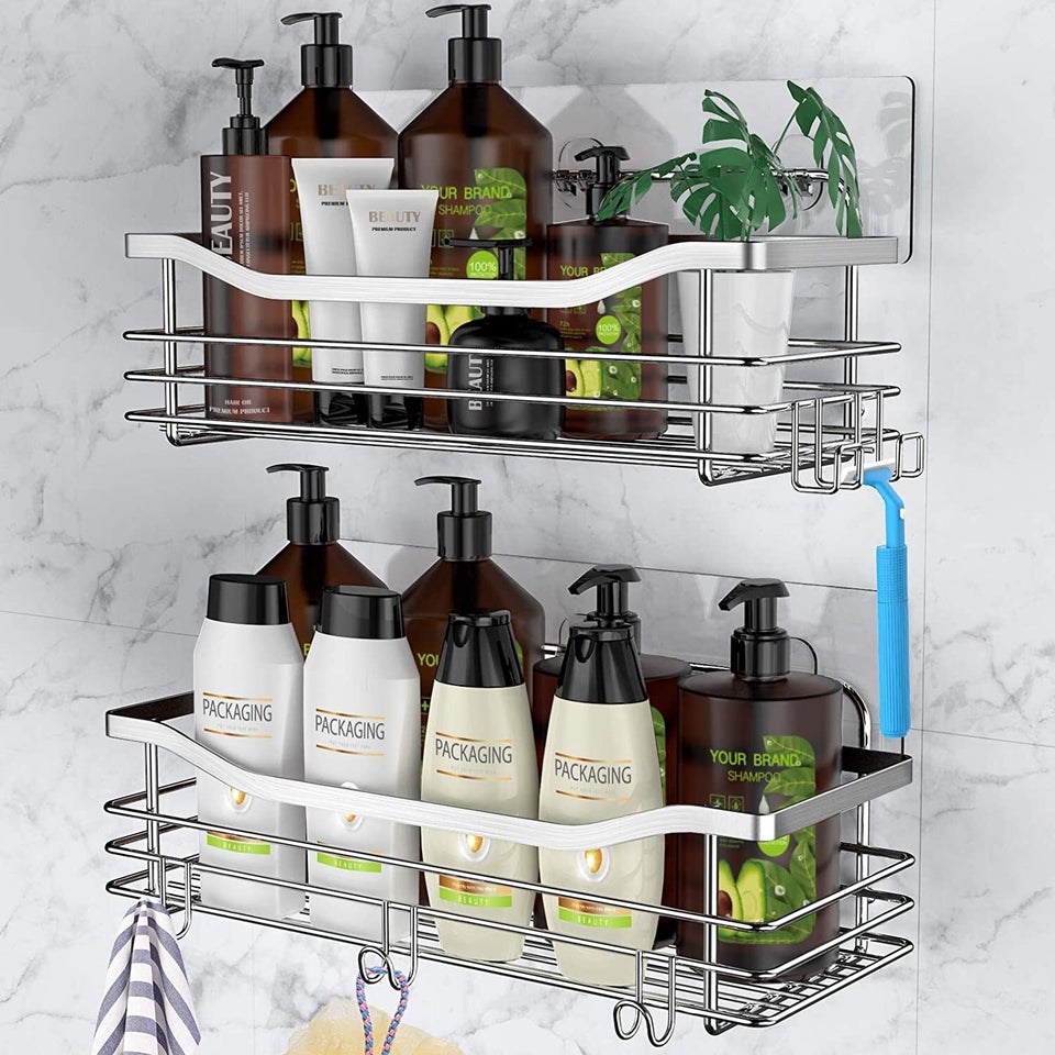 Rebrilliant Shower Shelves for Inside Shower, Adhesive Shower Caddy 3 Pack Shower Organizer Wall Suction Shower Shampoo Holder, Shower Storage Rack Basket Shelf F