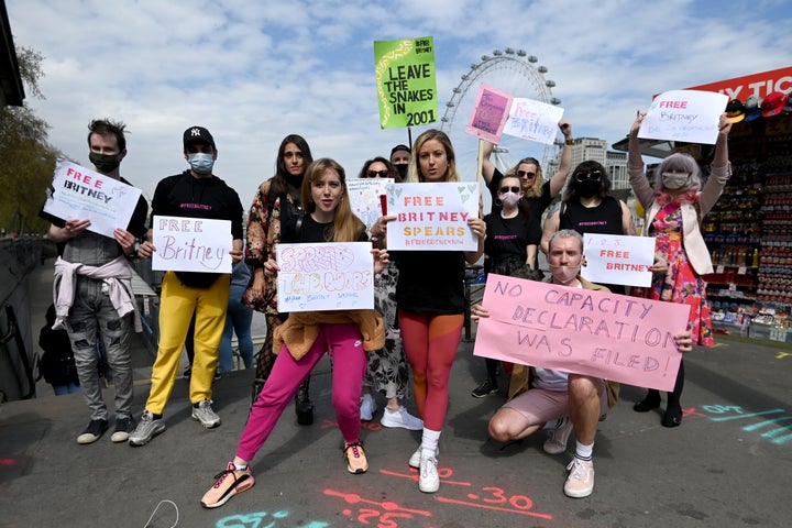 Supporters of Britney Spears at a rally in London on April 27. They protested the conservatorship the singer has been under s