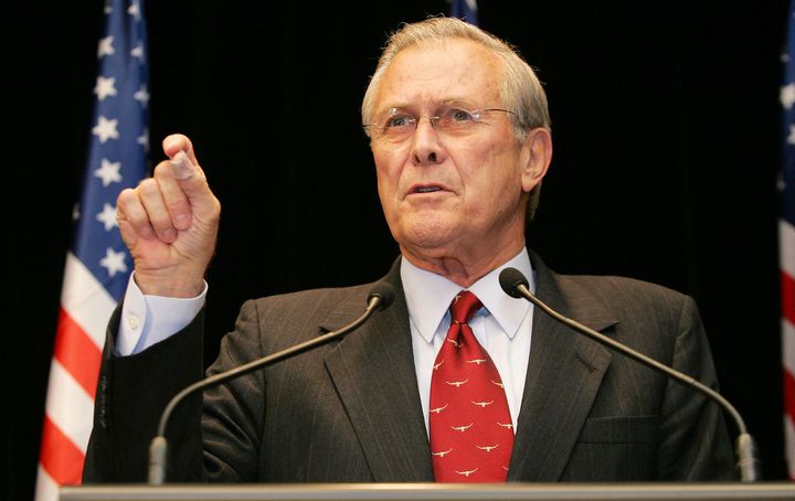 Then-Secretary of Defense Donald Rumsfeld during a press conference in Australia in November 2005.