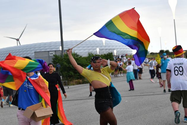 La question de l'affichage des couleurs LGBT en marge de l'Euro 2020 de football ne cesse de faire polémique depuis le début de la compétition (photo prise à Munich le 23 juin dernier).