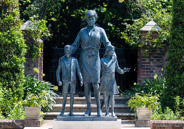  A statue of Diana, Princess of Wales in the sunken garden at Kensington Palace.