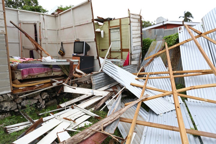 Debris is what's left of a house after it lost its roof and walls in the strong winds of Elsa when it roared through St. Michael, Barbados.