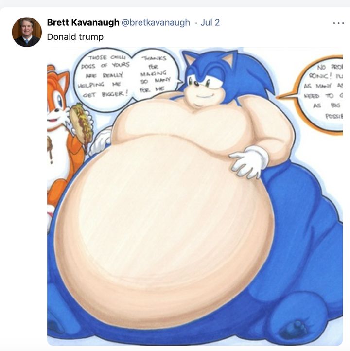 Screen shot of a Sonic wannabe posing on GETTR under the unverified account of someone using the name "BretKavanaugh."