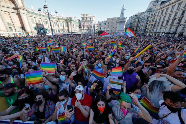 NAPLES, CAMPANIA, ITALY - 2021/07/03: Supporters of the lesbian, gay, bisexual and transgender (LGBT)...