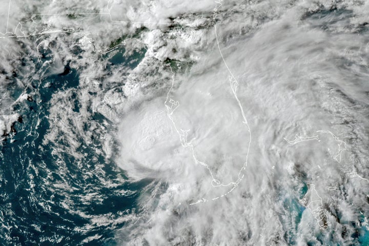 This GOES-16 GeoColor satellite image taken Tuesday at 5:50 p.m. EDT shows Elsa in the Gulf of Mexico off the coast of Florid