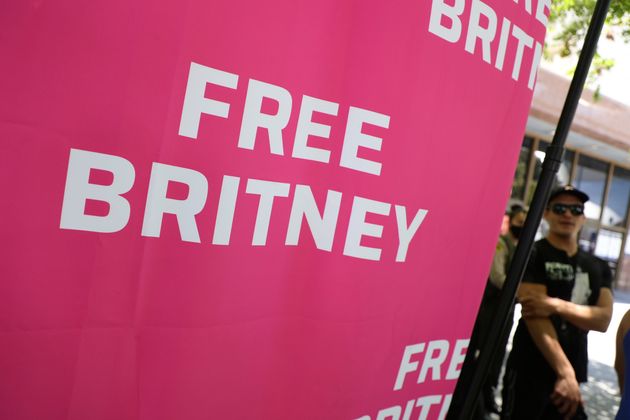 #FreeBritney activists protest at Los Angeles Grand Park during a conservatorship hearing for Britney Spears on June 23