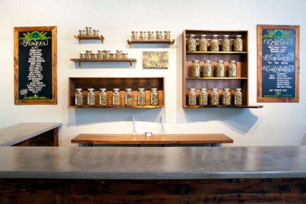 A counter area of a marijuana dispensary in Portland, Oregon, where weed is now legal.