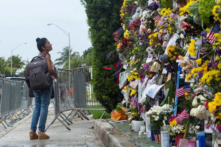 A makeshift memorial is seen near the site of the collapsed residential building in Miami-Dade County, Florida, on Tuesday.&n