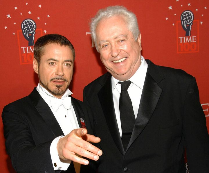 Actor Robert Downey Jr., left, and his father Robert Downey Sr. arrive at Time's 100 Most Influential People in the World Gala in New York on May 8, 2008. Downey Sr., the accomplished countercultural filmmaker, actor and father of superstar Robert Downey Jr., has died. He was 85. Downey Jr. wrote on Instagram that his father died late Tuesday in his sleep at home in New York. He had Parkinsonâs disease for more than five years. (AP Photo/Evan Agostini, File)