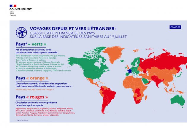 La carte des pays où l'on peut voyager depuis la France.