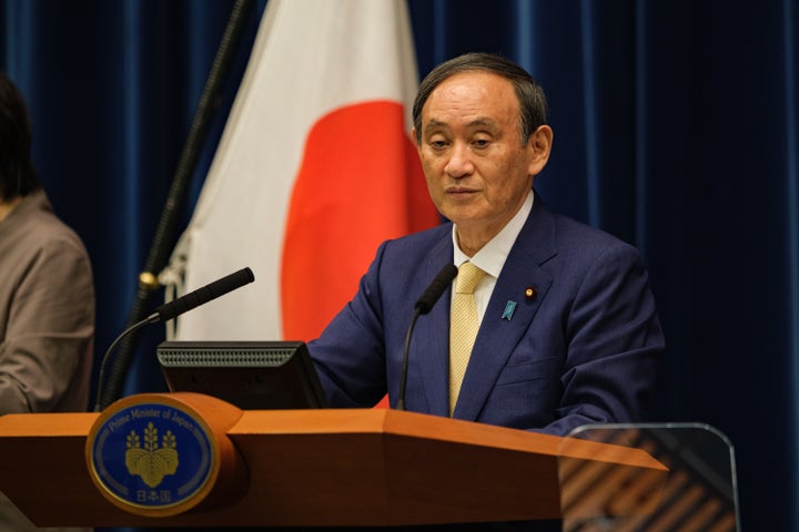 Japan's Prime Minister Yoshihide Suga, seen during a press conference on Thursday, declared a state of emergency in Tokyo due to rising coronavirus cases.