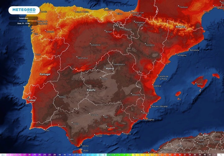 Mapa del ascenso de temperaturas de este fin de semana.