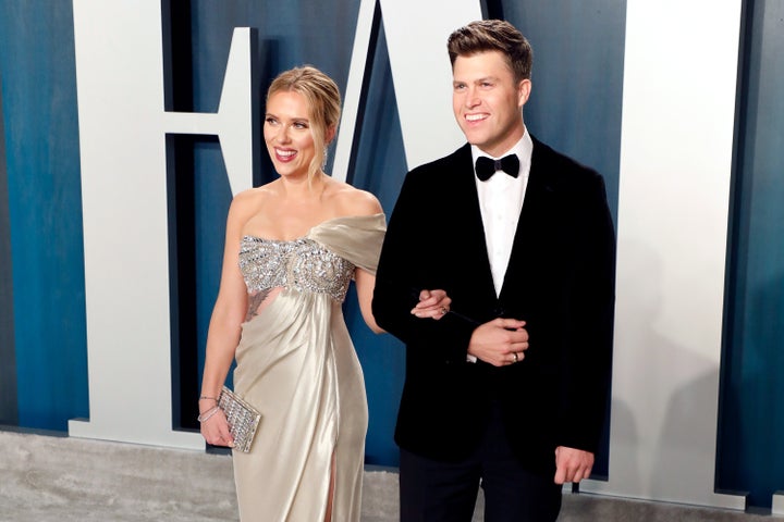 Scarlett Johansson and Colin Jost attend the Vanity Fair Oscar party on Feb. 9, 2020, in Beverly Hills.