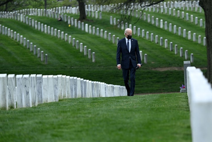 Biden walking through Arlington National Cemetery on April 14. He said at the time that it was "time to end" America's longes