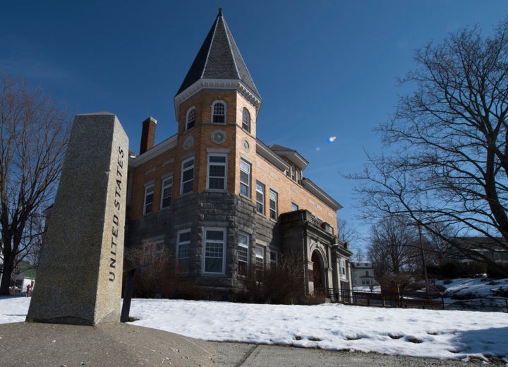 The Haskell Free Library and Opera House straddles the US/Canada border on February 28, 2017, in Stanstead, Quebec and Derby Line, Vermont.The library has two different entrances and two different addresses. / AFP / Don EMMERT (Photo credit should read DON EMMERT/AFP via Getty Images)