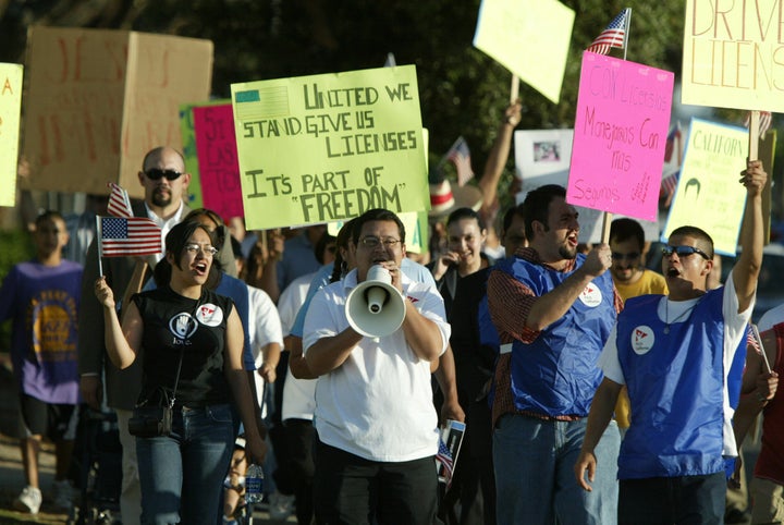 About 150 people participated in a peaceful march in support of Senator Gill Cedillo's SB1160 Drivers License Bill that would