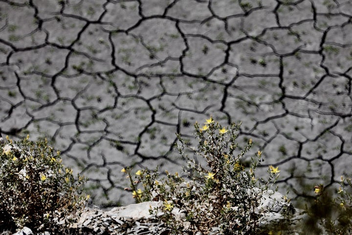 Photo taken on June 24, 2021 shows a view of the dried up and cracked water bed at the drought-stricken San Gabriel Reservoir near Azusa, Los Angeles County, California, the United States.