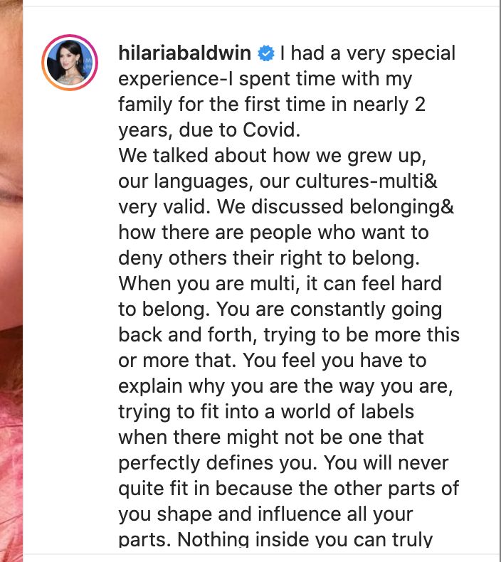 Hilaria Baldwin's Instagram post.