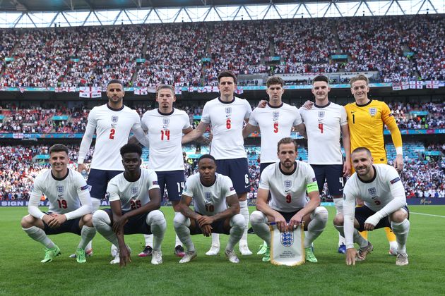 Players of England pose for a team photograph prior to the UEFA Euro 2020 Championship semi-final 