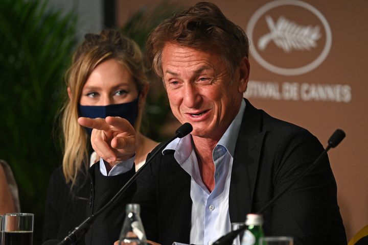 Penn, pictured with daughter Dylan Penn, discussing new movie "Flag day" and the Trump administration at Cannes Film F