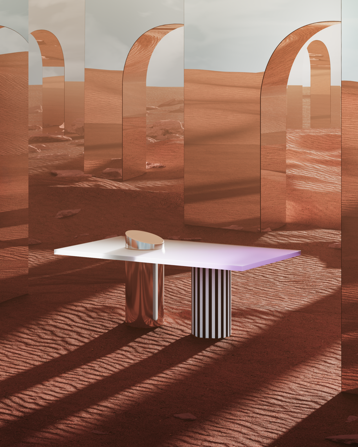 Mesa Nebula de la colección de mobiliario en desarrollo F by Danidevito imagen de Guasch Studio.