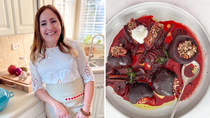 Mai Kakish and her take on the iconic Gazan jazar ahmar. She likes to replace the hard-to-replicate carrots with beets.