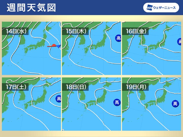 週間天気図 14日(水)～19日(月)