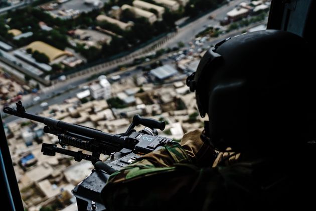 KABUL, AFGHANISTAN -- APRIL 28, 2021: Members of the 777 Special Mission Wing stay vigilant and transport...