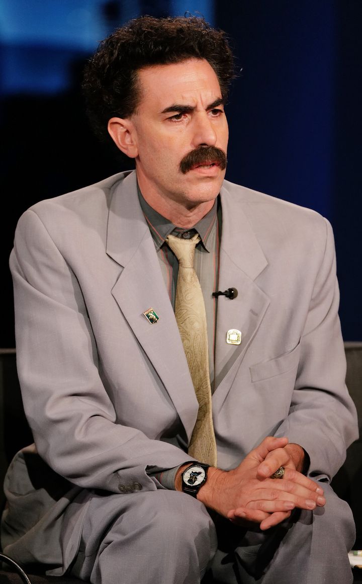 Sacha Baron Cohen in character as Borat, pictured on Jimmy Kimmel Live last year