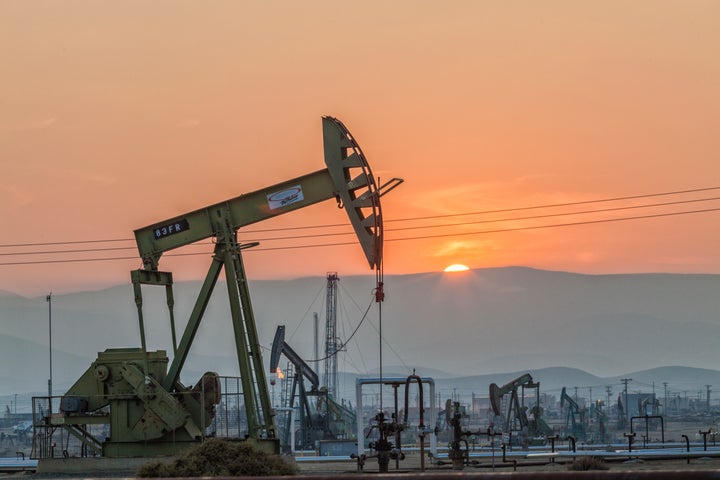 Pumpjacks at the Belridge Oil Field and hydraulic fracking site which is the fourth largest oil field in California. 