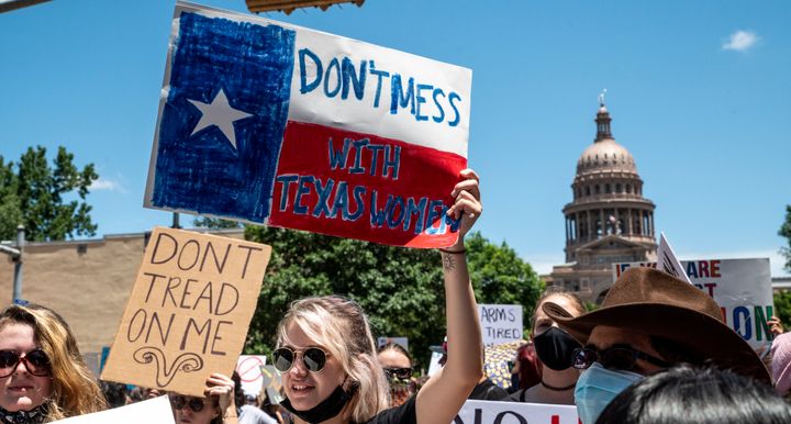 Supporters of abortion rights protest outside the Texas Capitol on May 29, 2021, in Austin, Texas.