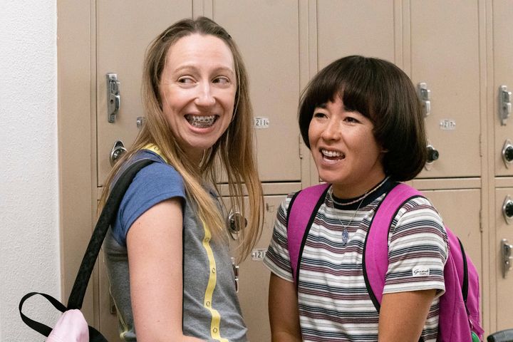 This image released by Hulu shows Anna Konkle, left, and Maya Erskine in a scene from "Pen15." The program was nominated for an Emmy Award for outstanding comedy series. (Hulu via AP)