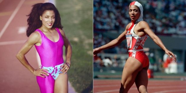 Flo-Jo's custom track suits were strikingly unique from other runners' looks.